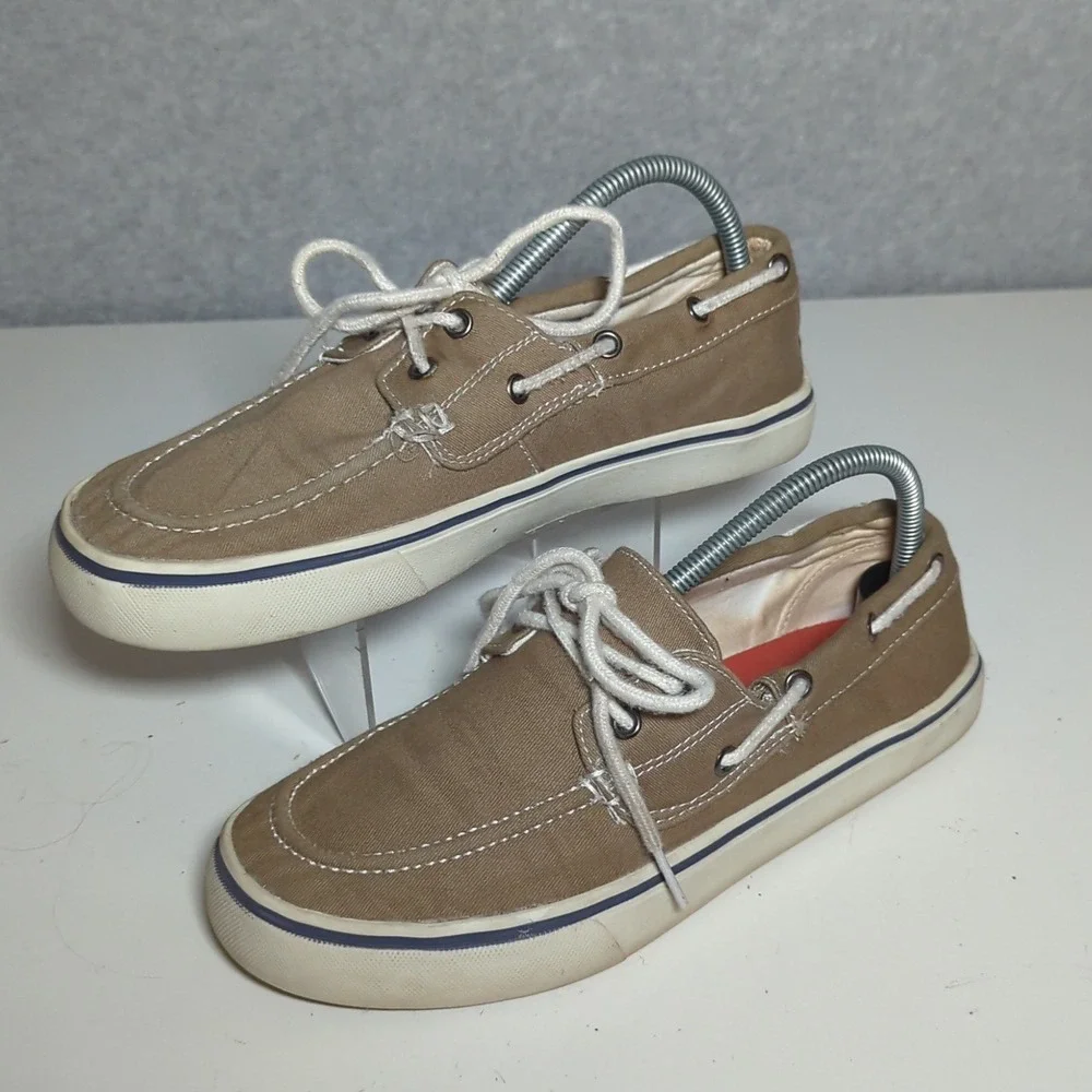 Gotcha Boat Shoes Mens's Sz 8 Tan Canvas Lace Up Casual Comfort Slip‎ On Loafers